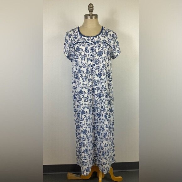 WHITE ORCHID White Blue Floral Nightgown Daydress Cap Sleeve Blue Lace Women’s S - Picture 1 of 9